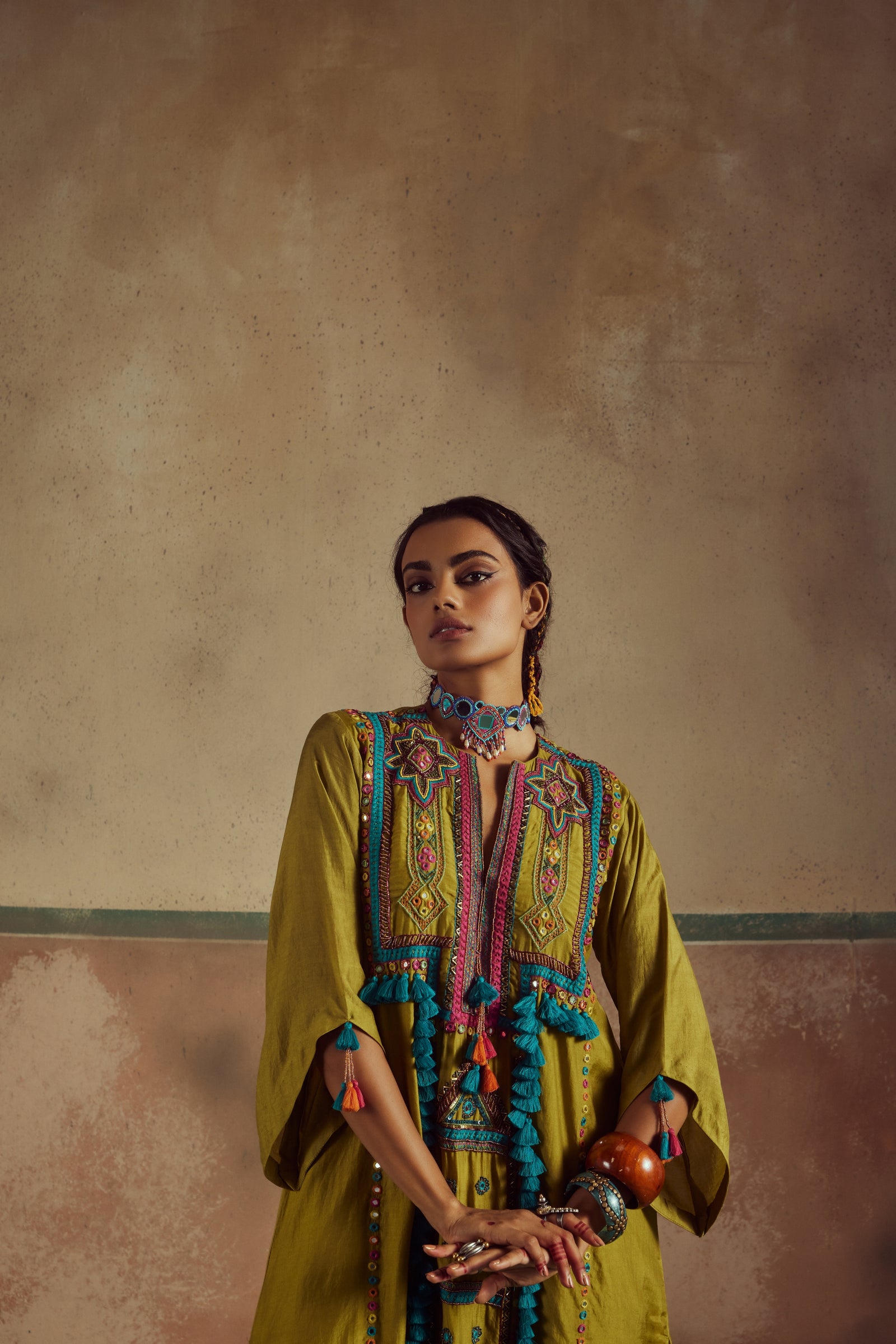 green embroidered jhola kurta set