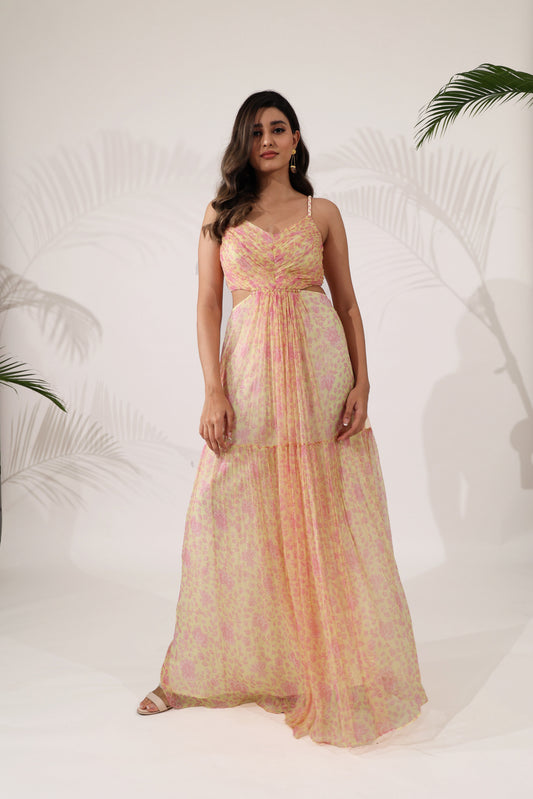 Cherry Blossom Maxi Dress with Braided Straps - AJILIYAA