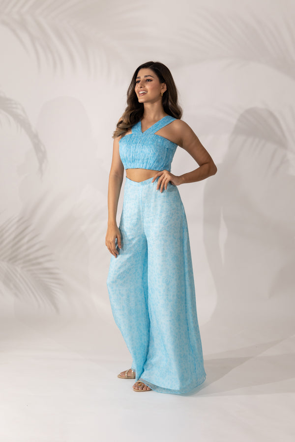 Himalayan Poppy Co-Ord- Hand Pleated bandeau Crop Top with Pants