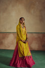 backless yellow  kurta skirt set