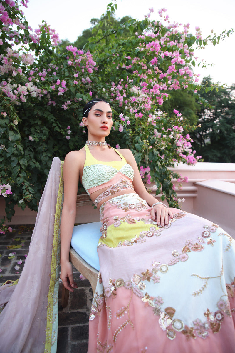 A Beautifully Crafted Multi Hue Lehenga Set
