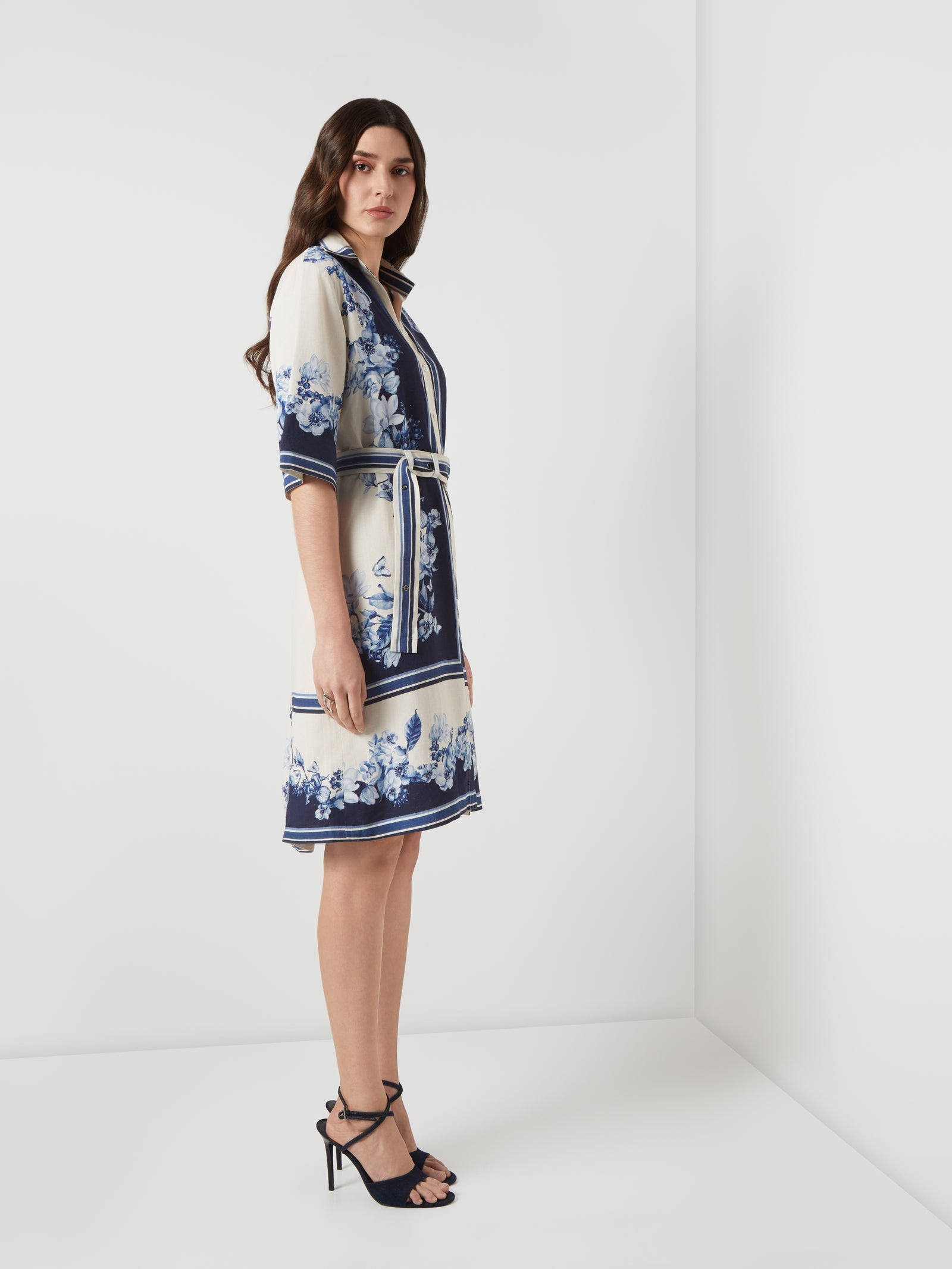 Bleu Creme Blocked Shirt Dress