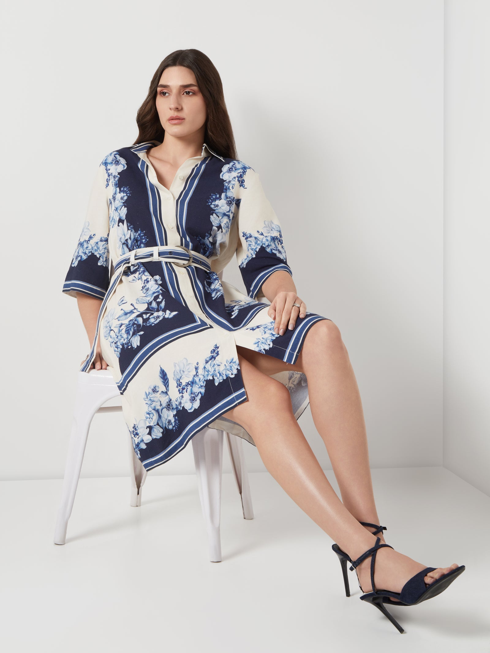 Bleu Creme Blocked Shirt Dress
