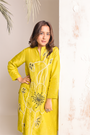 Neon Green Cord Set Features Intricate Hand Embroidery
