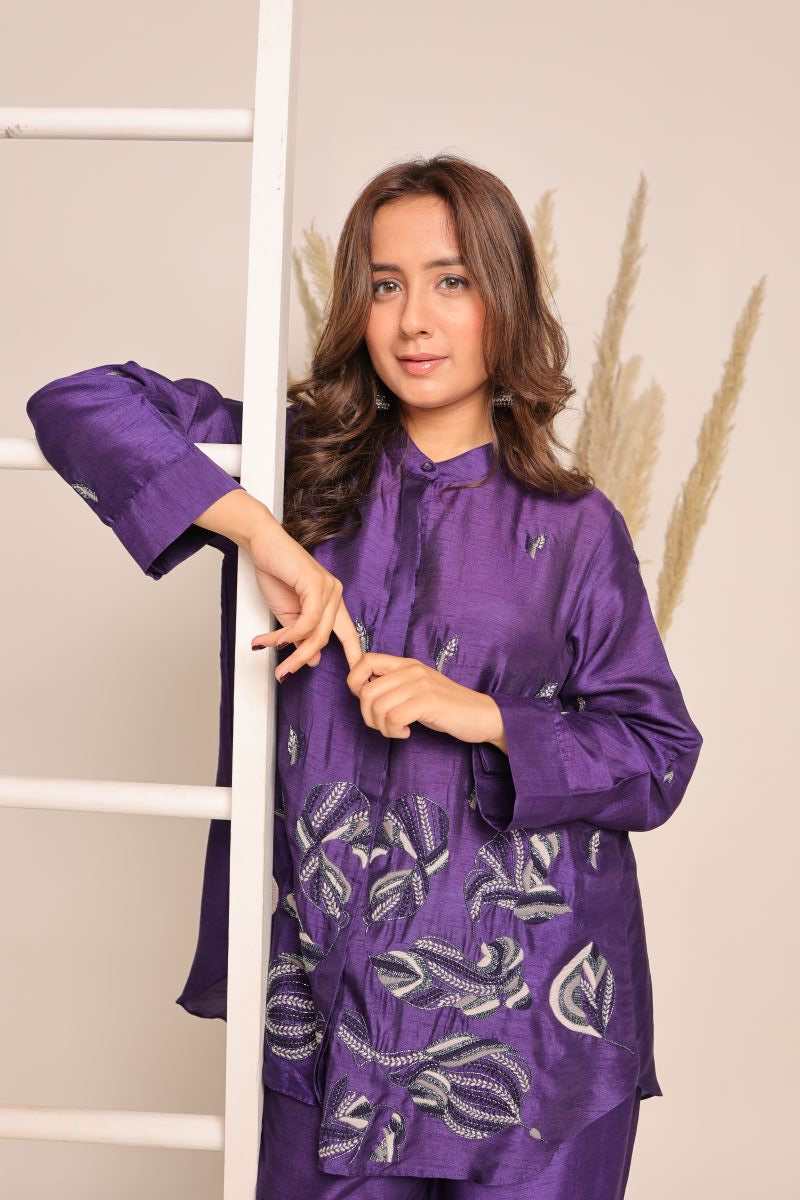 Purple Cord Set Features Hand Embroidery