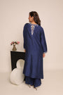 Navy Blue Cord Set With Hand Embroidery