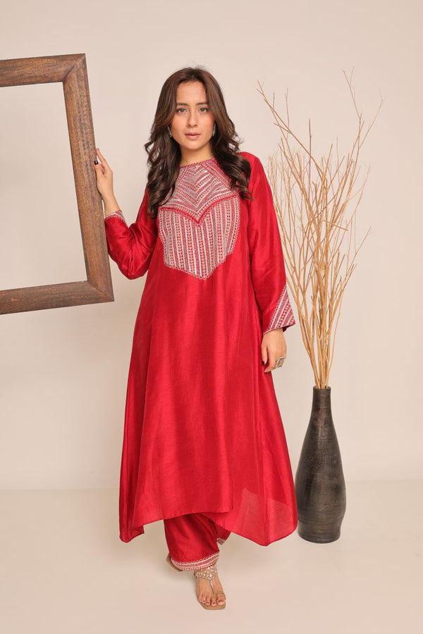 Hand-Embroidered Red Cord Set Is Perfect For A Night Out