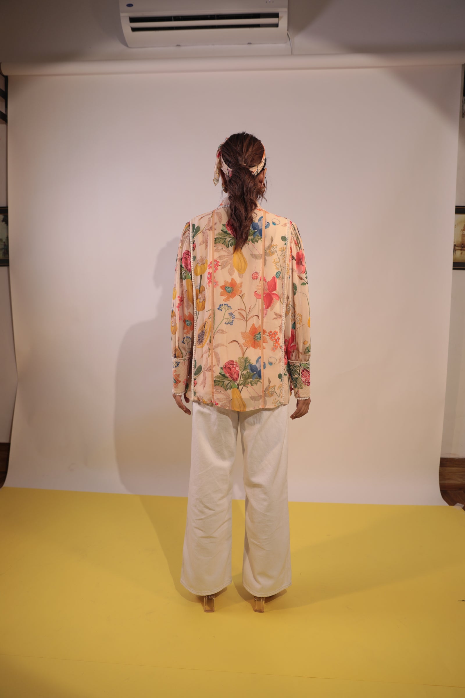 Beige floral gerogette shirt