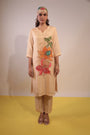 beige floral placement kurti