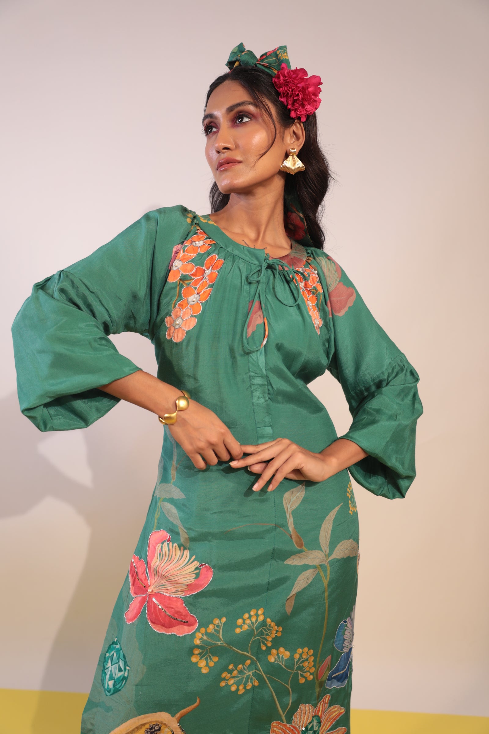 green floral placement kurti