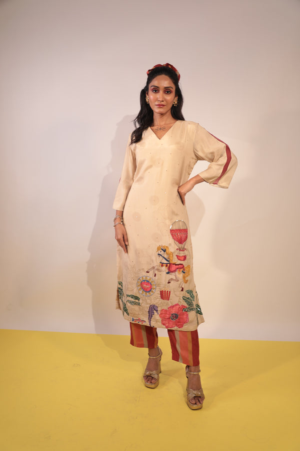 polka carnival beige kurti