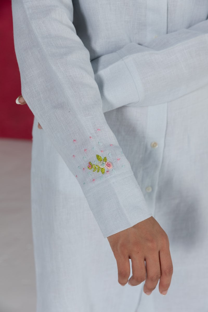 Pastel Blue Linen Shirt Dress