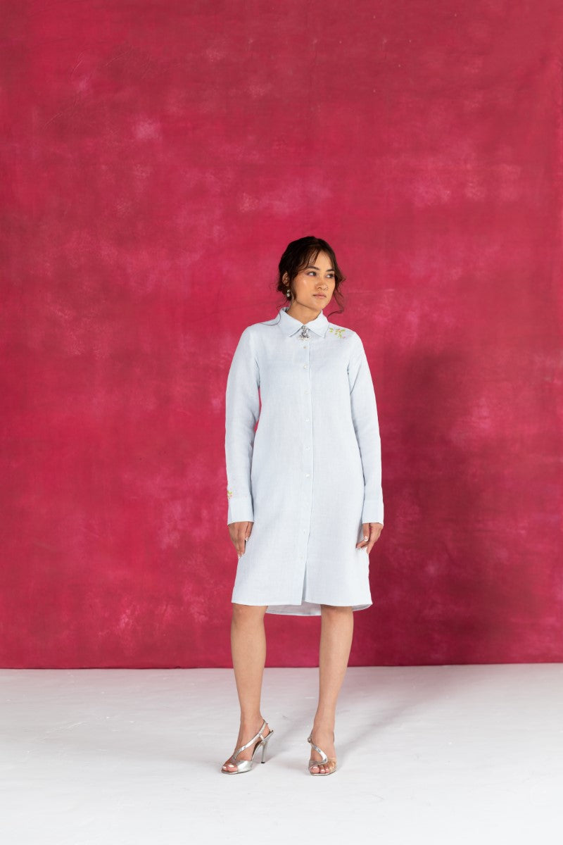 Pastel Blue Linen Shirt Dress