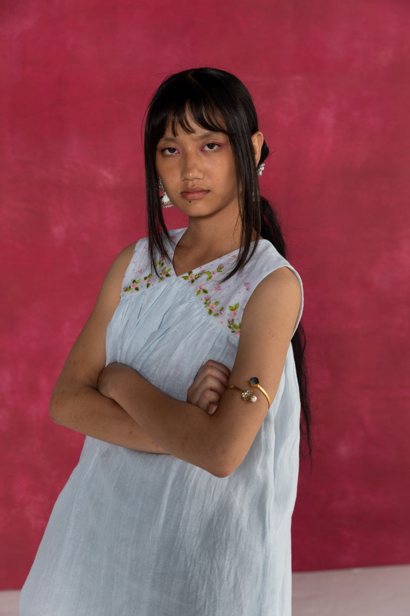 Pastel Blue Sleeveless Gathered Top
