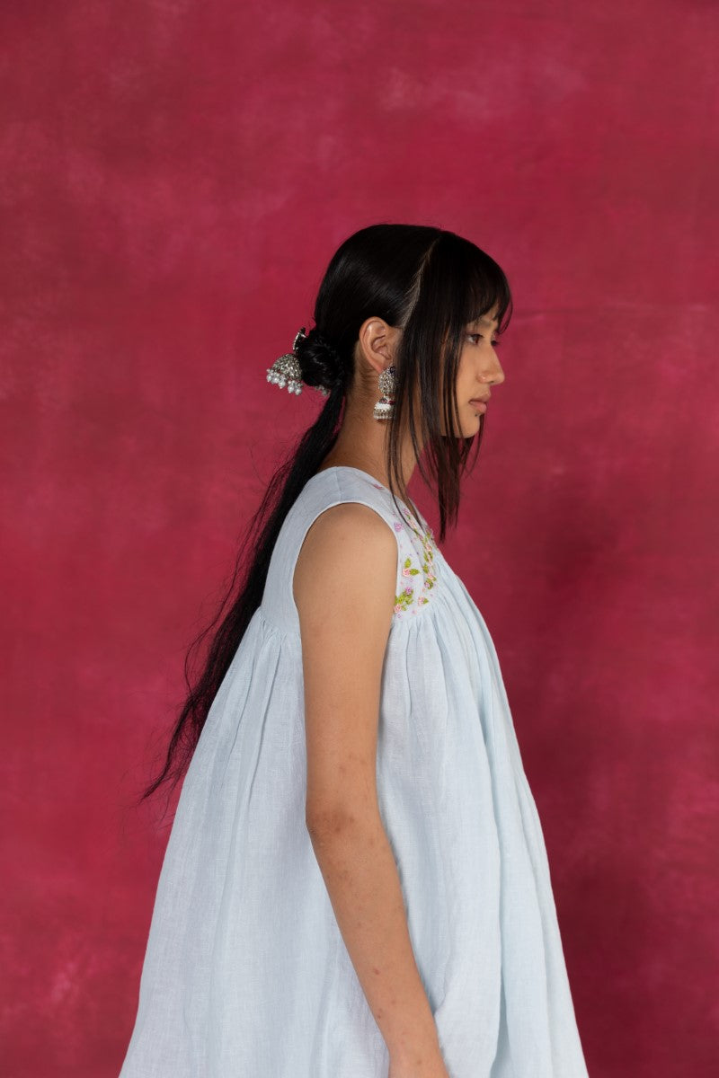 Pastel Blue Sleeveless Gathered Top