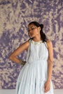 Pastel Blue Ankle-Length Sleeveless Tiered Dress