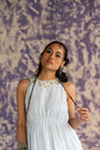 Pastel Blue Ankle-Length Sleeveless Tiered Dress