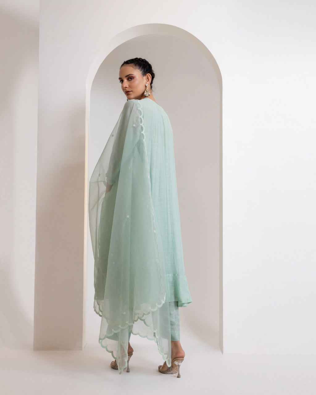 Chanderi Flared Kurta With Very Intricate Pearl Hand Embroidery