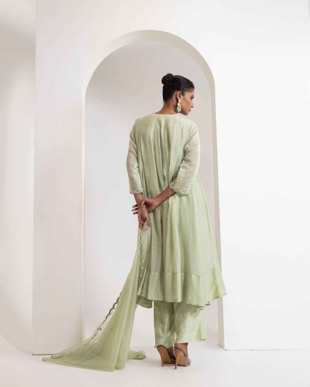 Chanderi Flared Kurta With Very Intricate Pearl Hand Embroidery