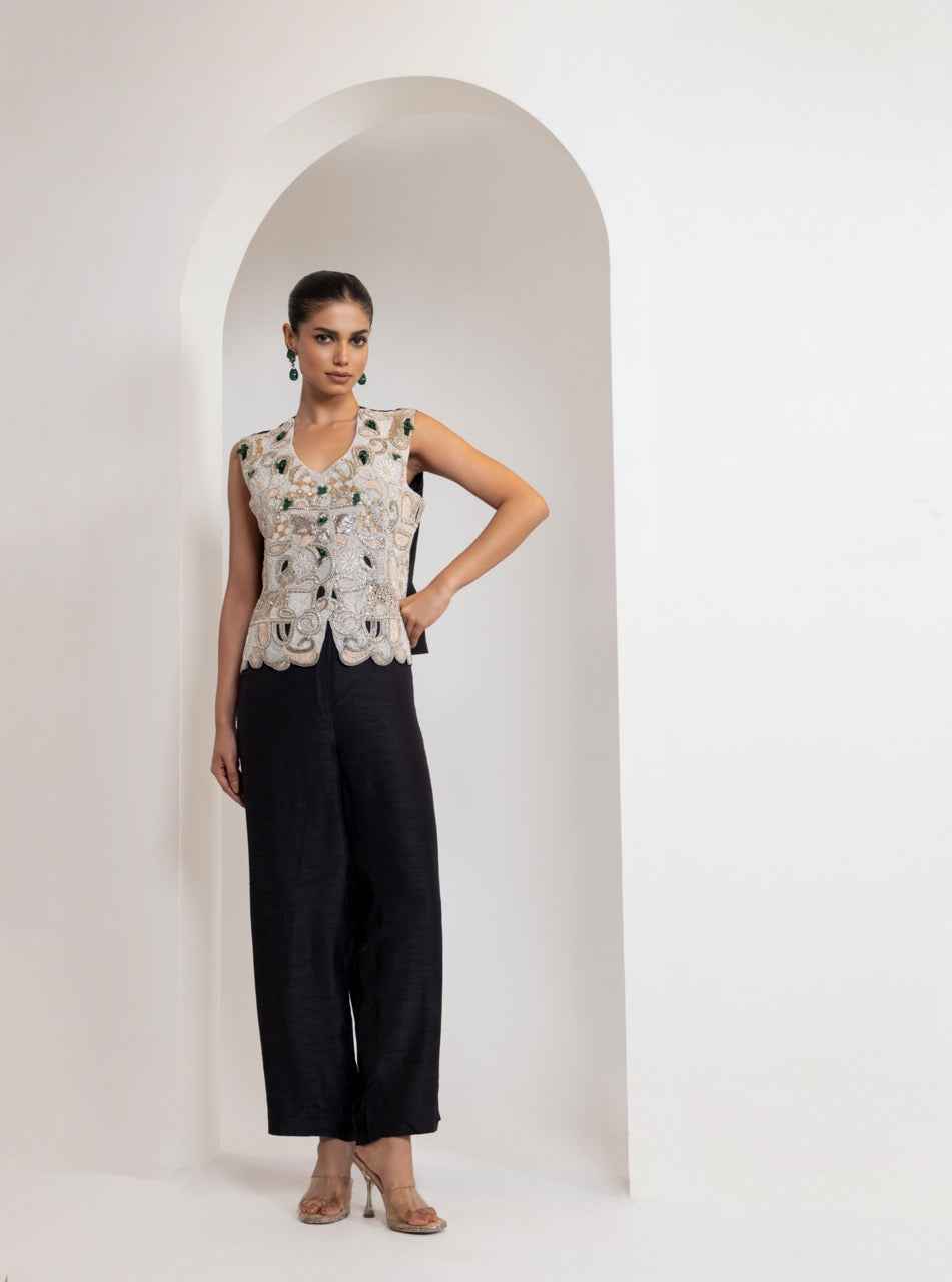 Heavily Embroidered Waistcoat With A Tailored Pant