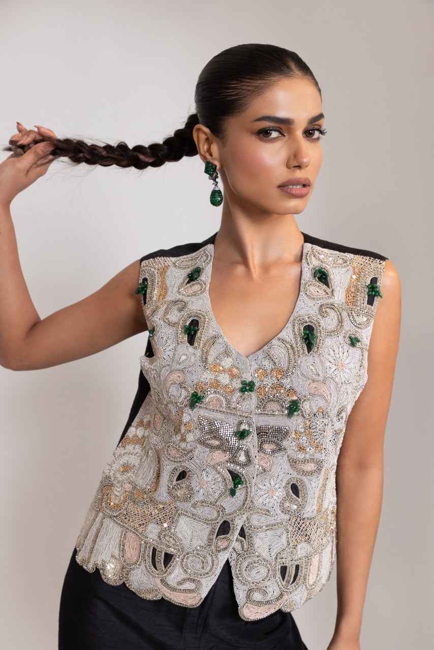 Heavily Embroidered Waistcoat With A Tailored Pant