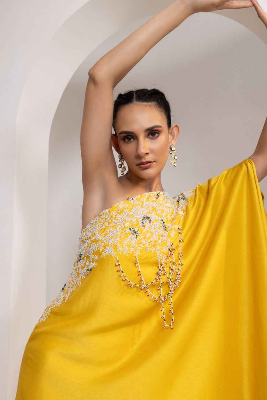 Hand Embroidered One Shoulder Tunic Paired With A Broad Pant