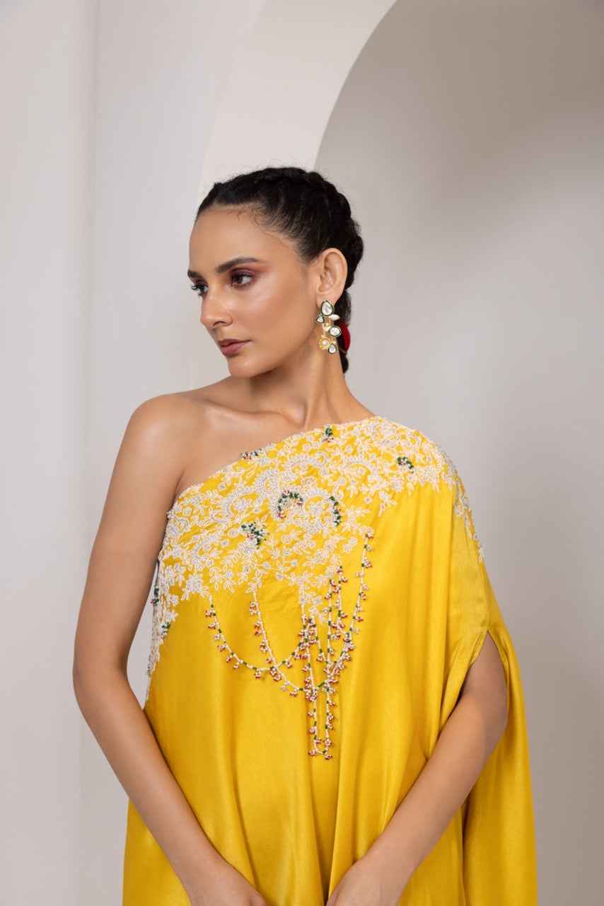 Hand Embroidered One Shoulder Tunic Paired With A Broad Pant