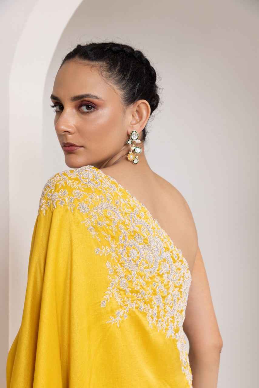 Hand Embroidered One Shoulder Tunic Paired With A Broad Pant