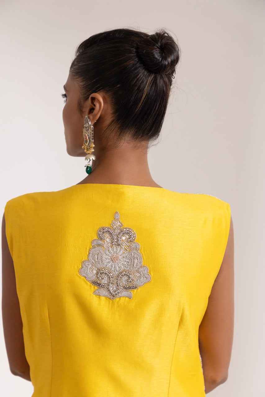 Heavily Embroidered Waistcoat With A Draped Skirt