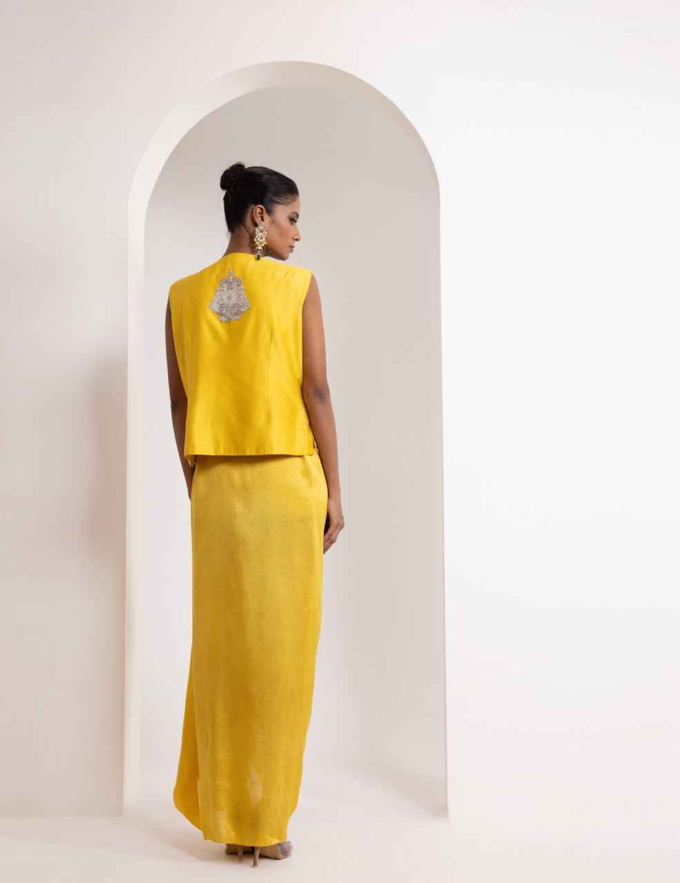 Heavily Embroidered Waistcoat With A Draped Skirt