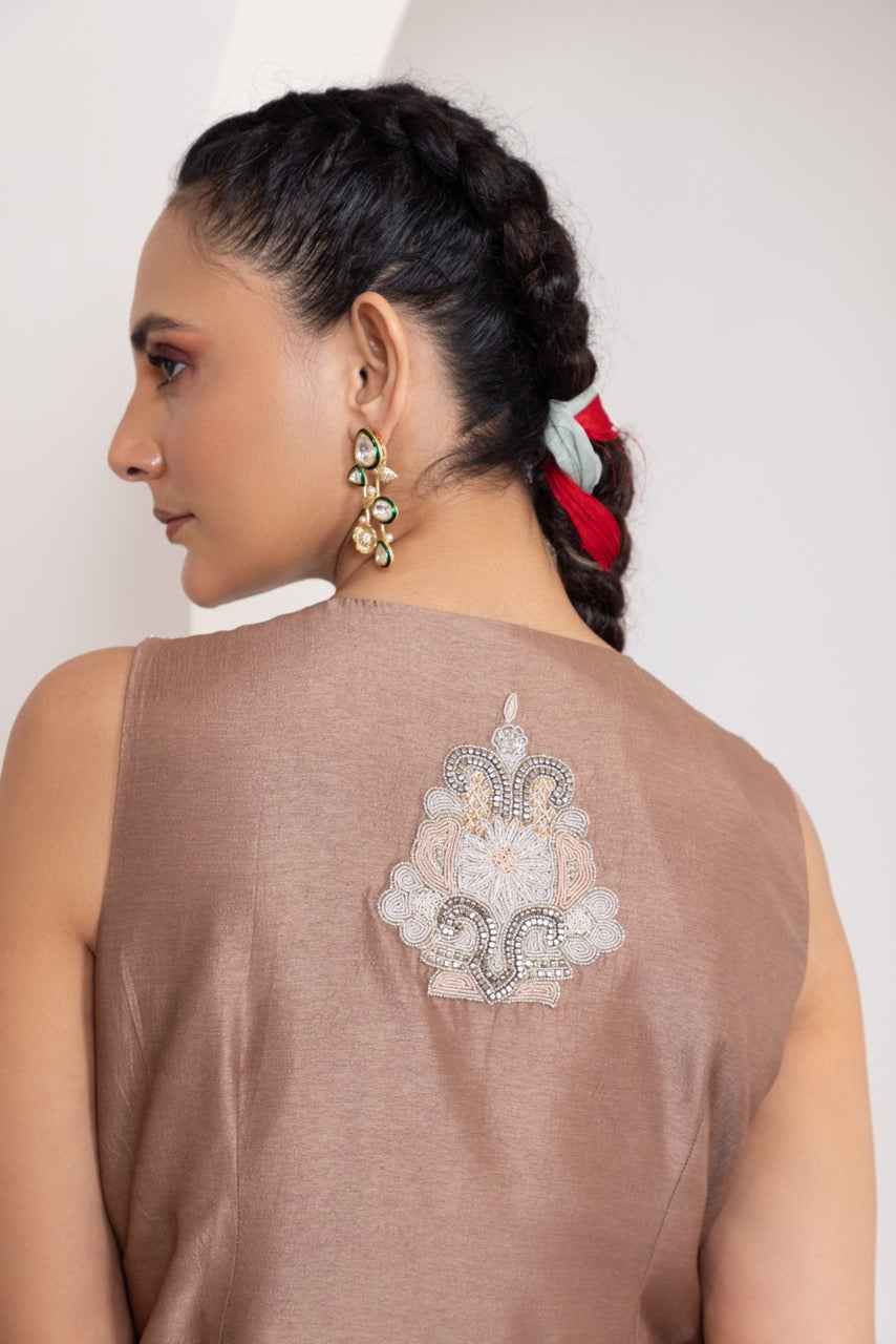 Heavily Embroidered Waistcoat With A Draped Skirt