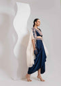 Hand Embroidered Cape, Crop Top And Draped Skirt