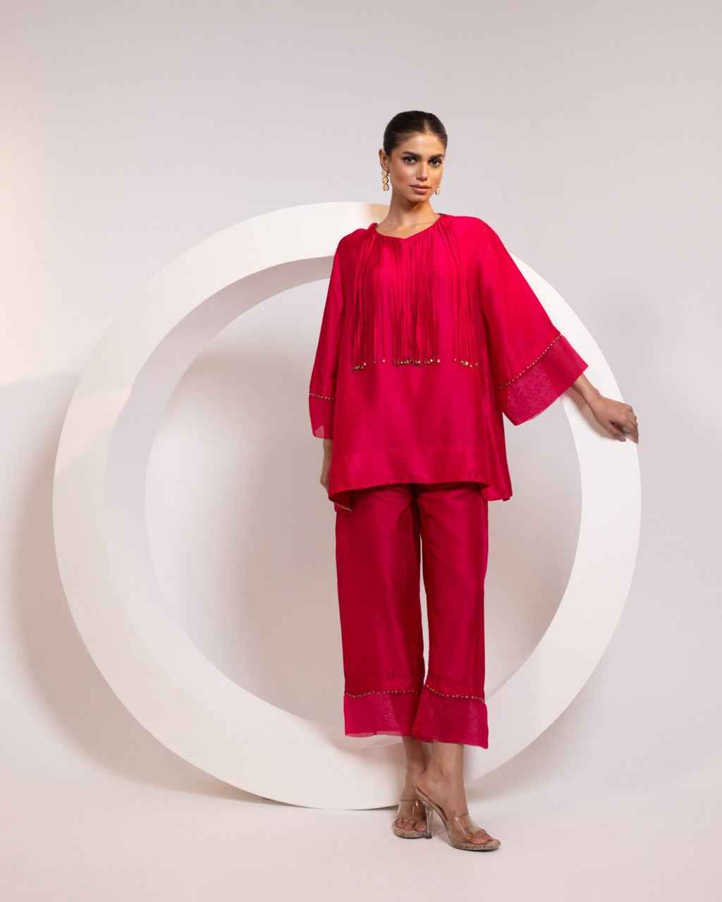 Silk A-Line Top With Metal Tassels