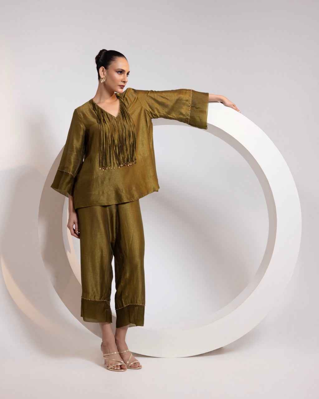 Silk A-Line Top With Metal Tassels