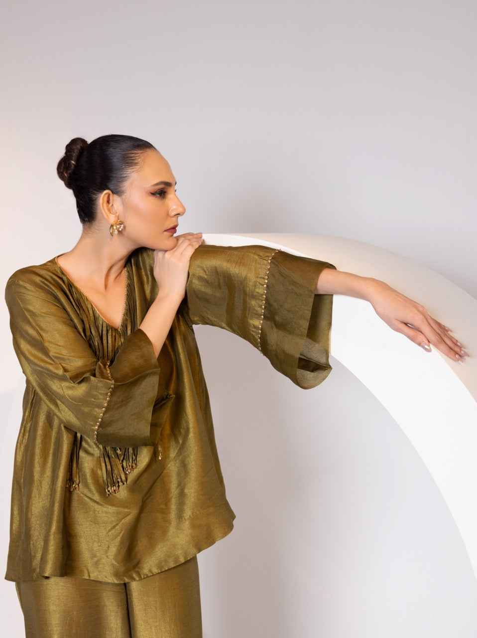 Silk A-Line Top With Metal Tassels