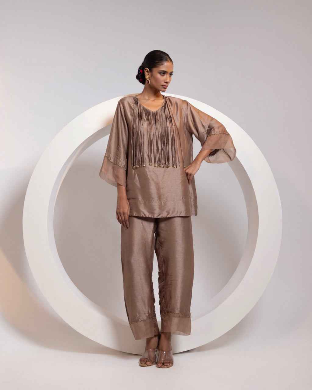 Silk A-Line Top With Metal Tassels