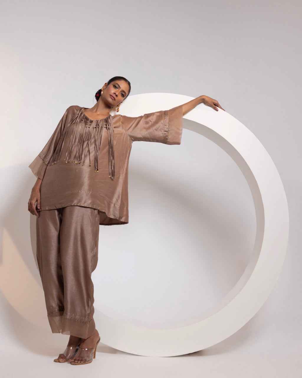 Silk A-Line Top With Metal Tassels