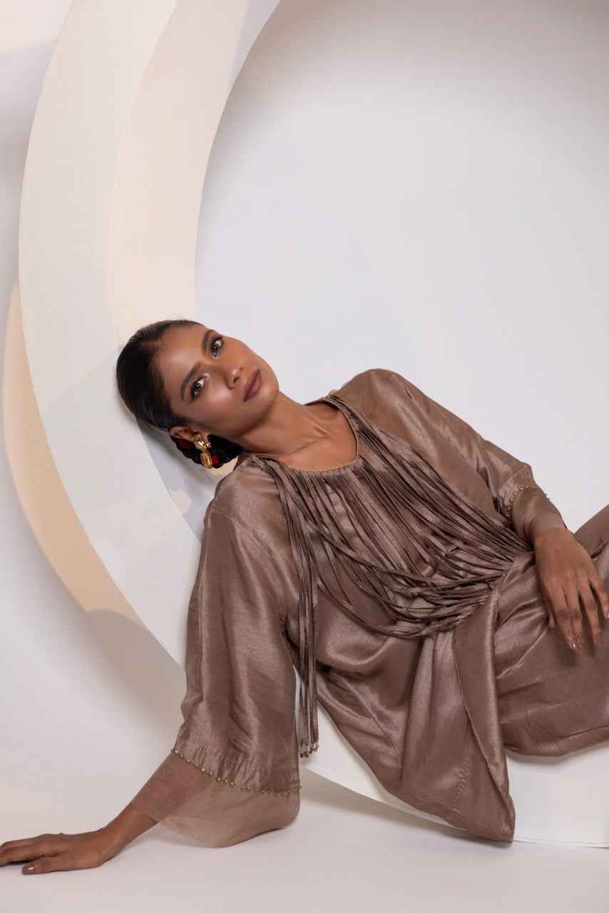 Silk A-Line Top With Metal Tassels