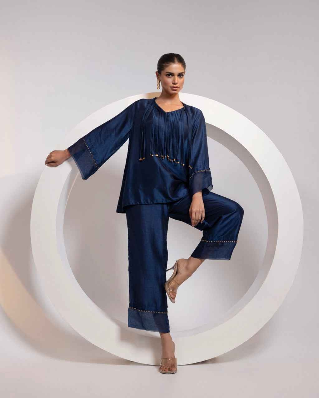 Silk A-Line Top With Metal Tassels