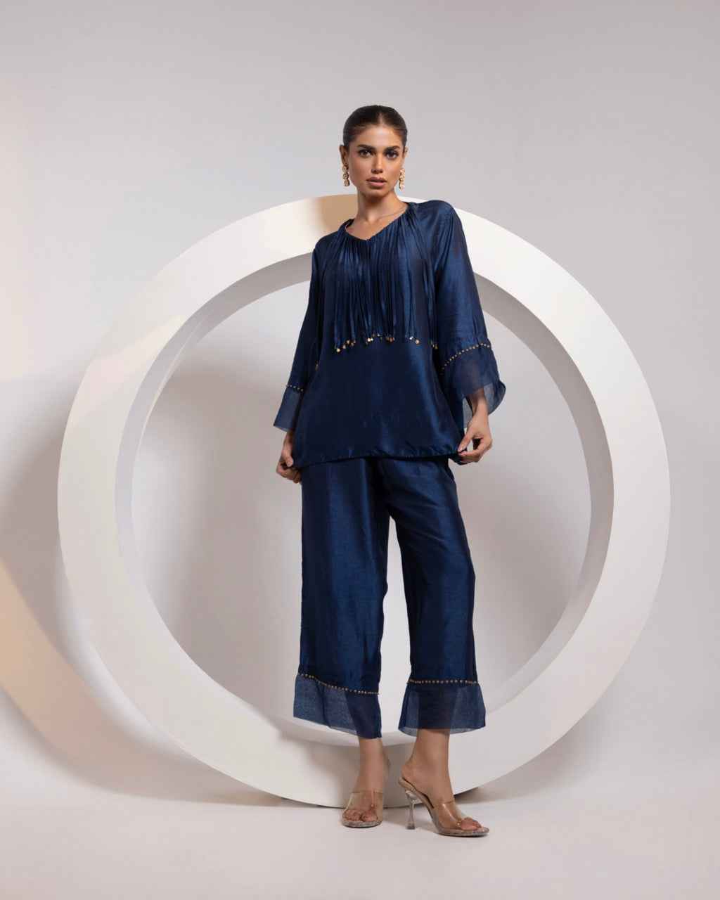 Silk A-Line Top With Metal Tassels