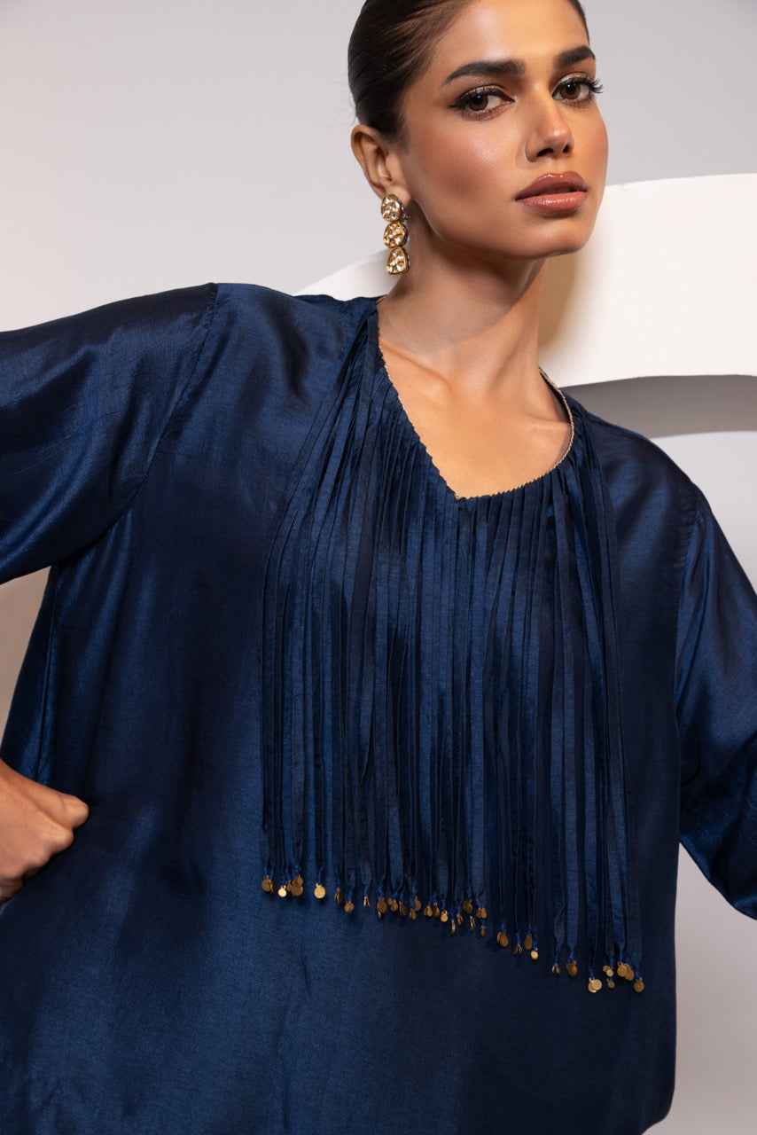 Silk A-Line Top With Metal Tassels