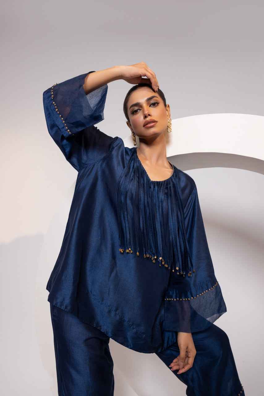 Silk A-Line Top With Metal Tassels