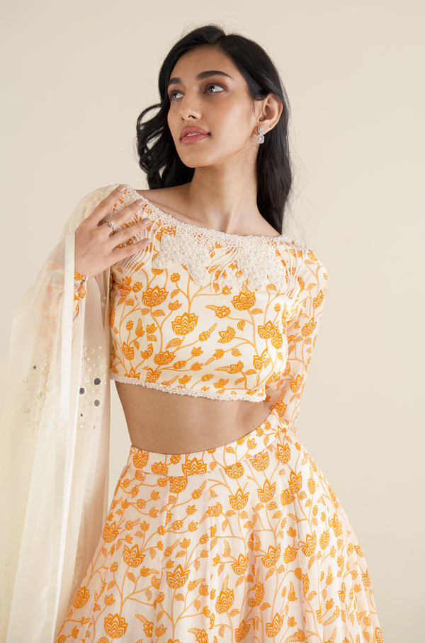 Ivory & Orange Lehenga Set