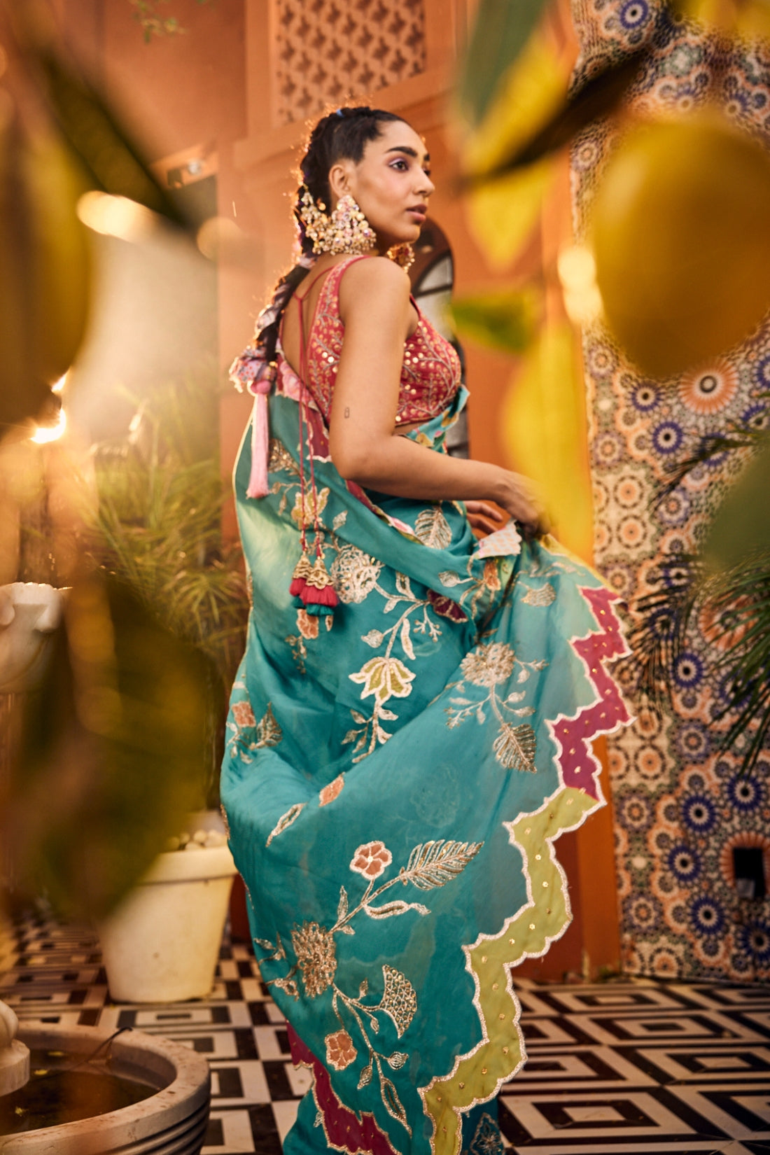 Turquoise Blue Saree Featuring Intricate Heavy Embroidery