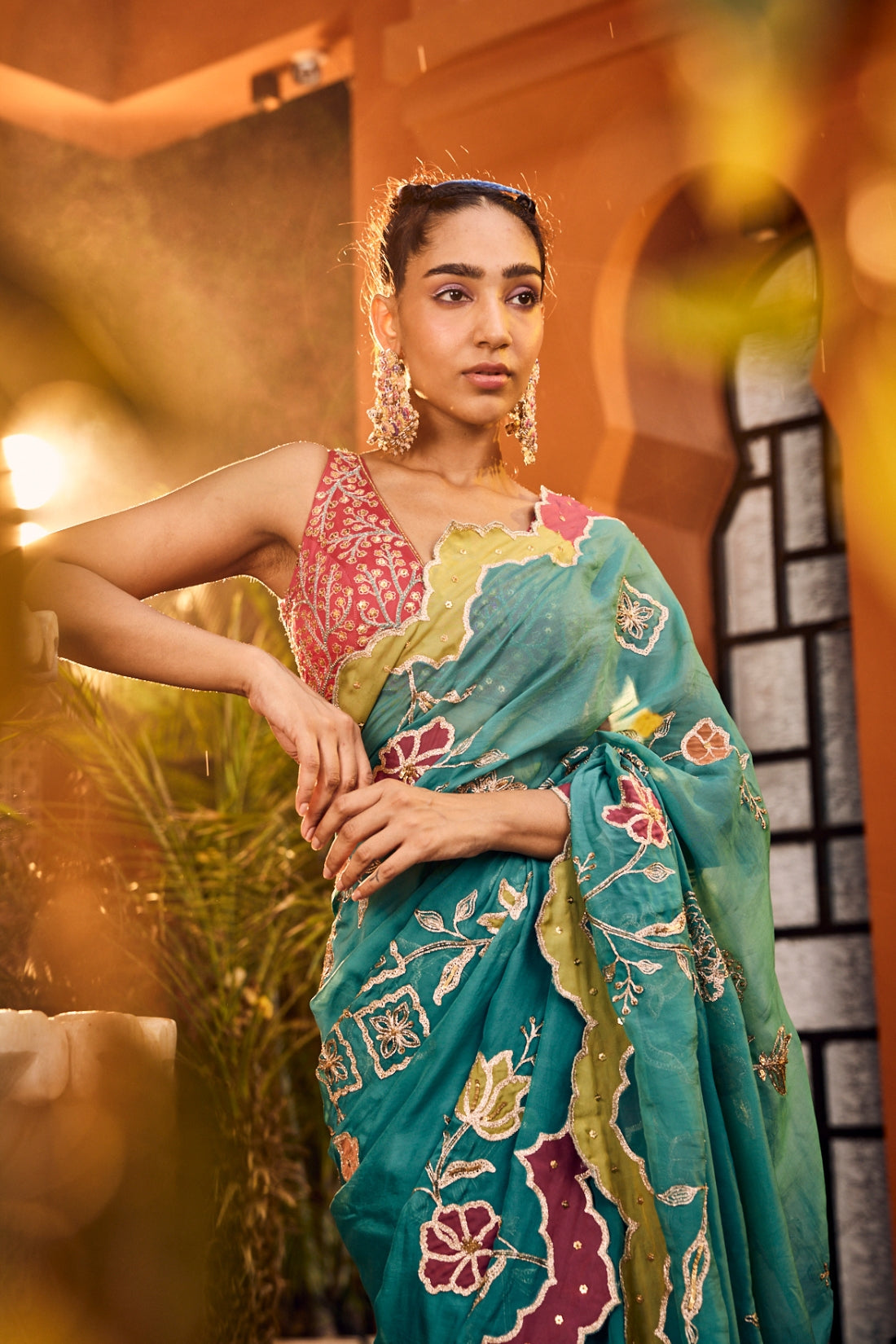 Turquoise Blue Saree Featuring Intricate Heavy Embroidery