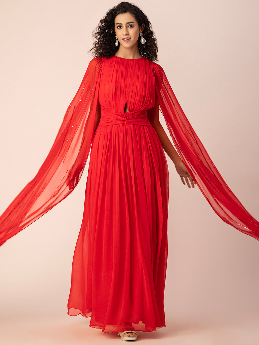 Ewoke Red Cocktail Pleated Gown