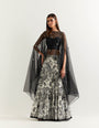 Organza dupatta cape embellished with stone work paired with printed georgette skirt