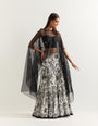 Organza dupatta cape embellished with stone work paired with printed georgette skirt