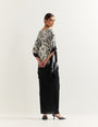 Printed kaftan top paired with draped crinkle skirt