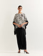 Printed kaftan top paired with draped crinkle skirt